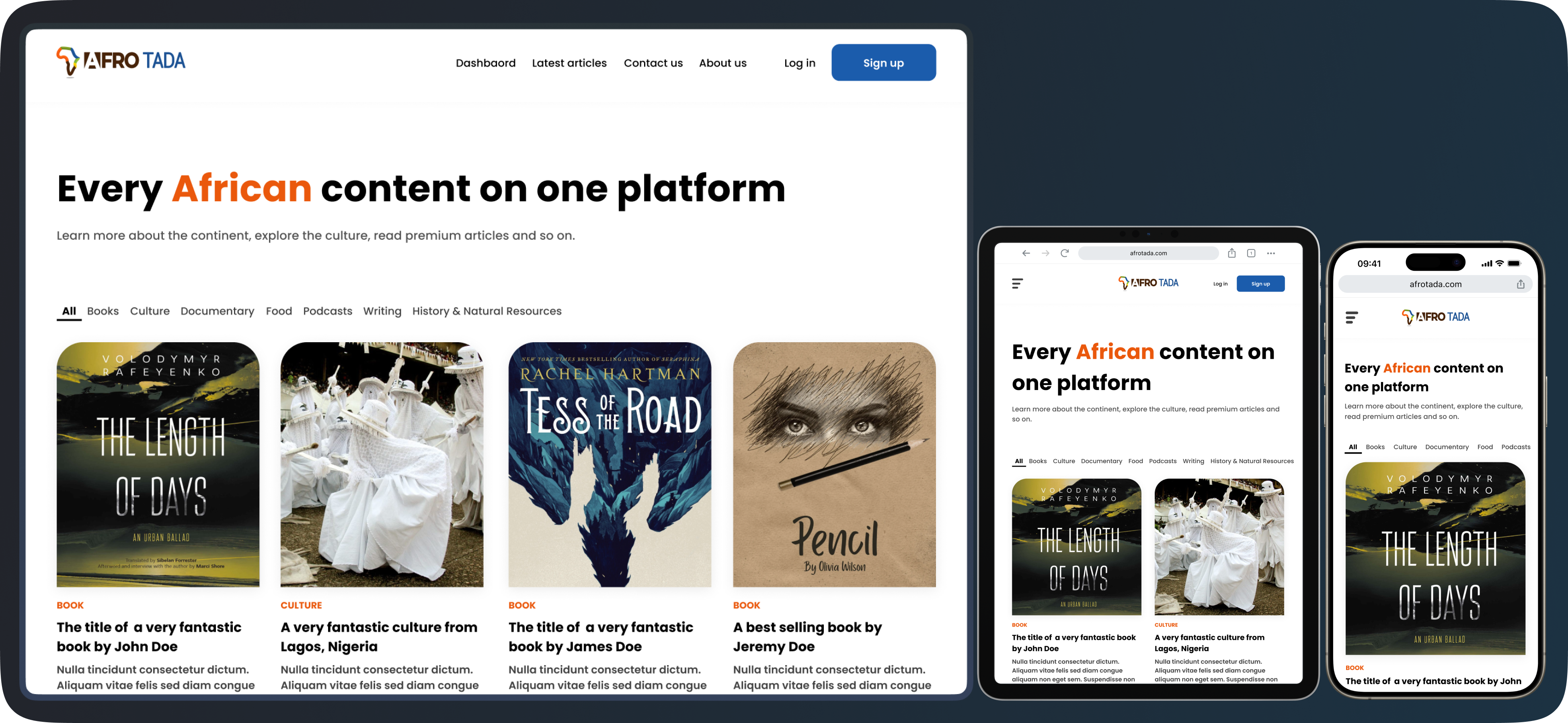 AfroTada Website Redesign solution preview