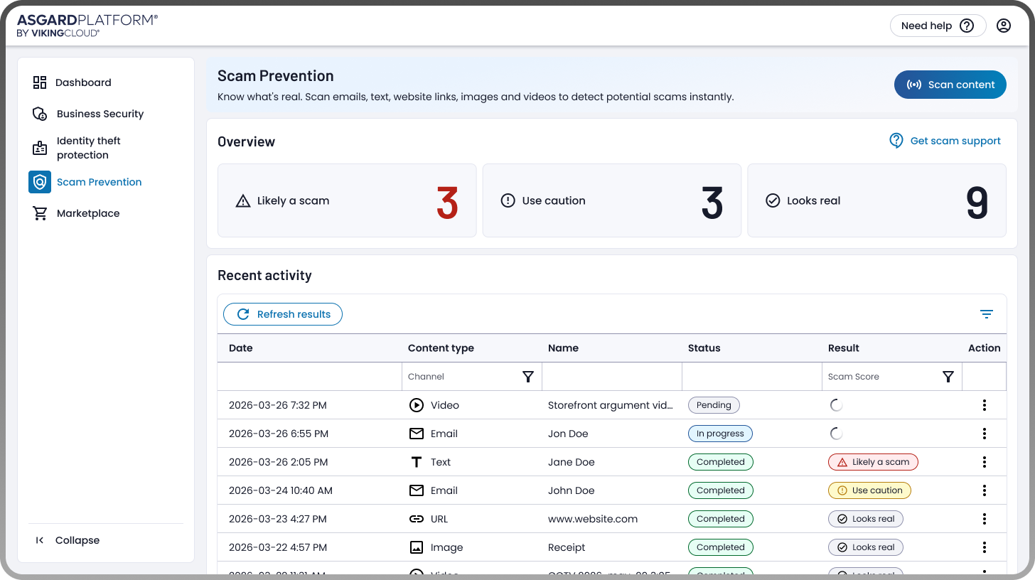 Scam Prevention solution preview