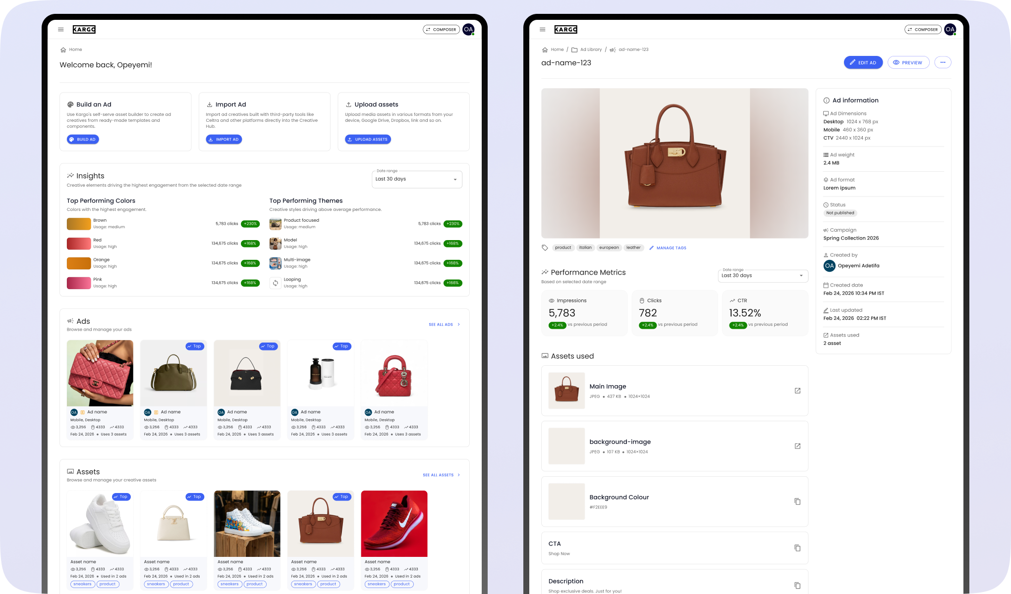 Screenshots of the Creative Hub redesign