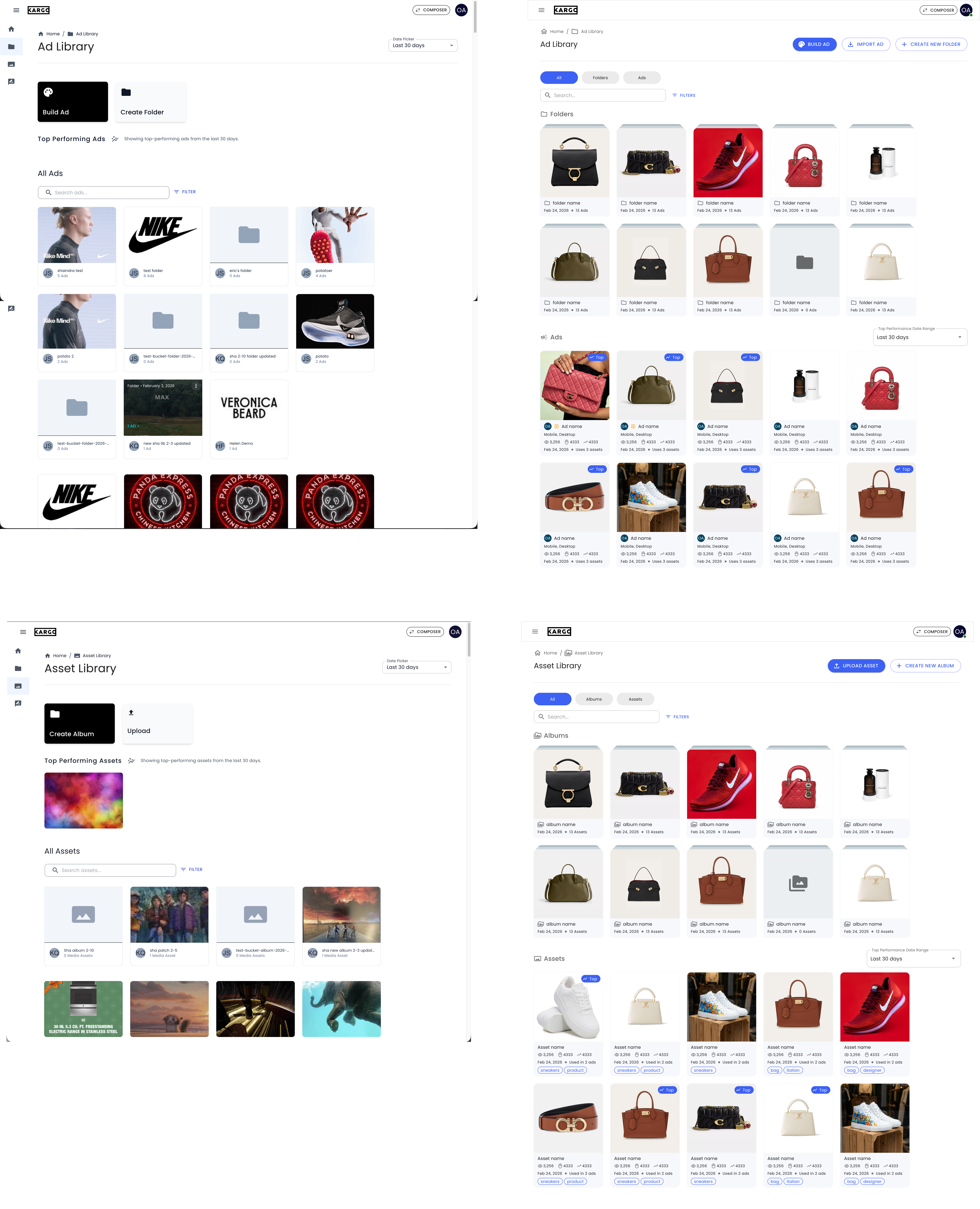 Creative Hub ad and asset library designs