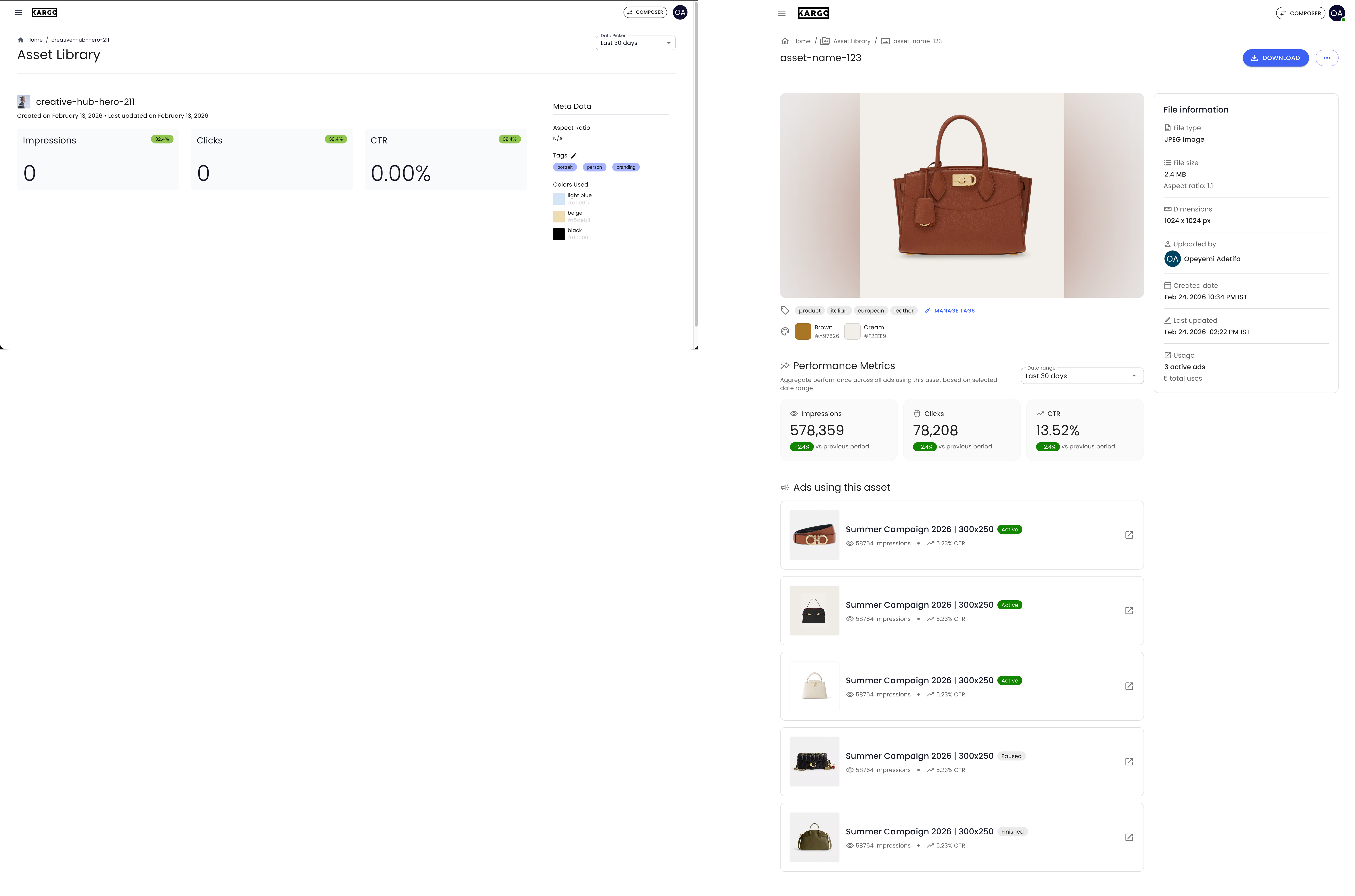 Creative Hub asset details page design